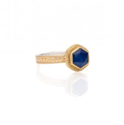 Blue Sapphire Geo Single Stone Stacking Ring - Gold